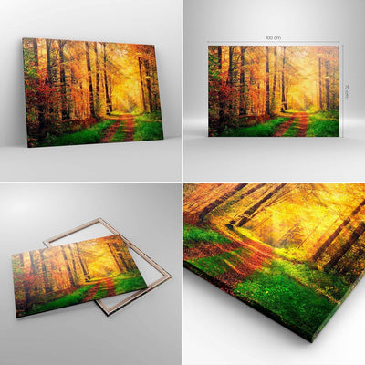 Bilder auf Leinwand 100x70cm Leinwandbild mit Rahmen Wald Baum Natur Gross Wanddeko Bild Schlafzimme