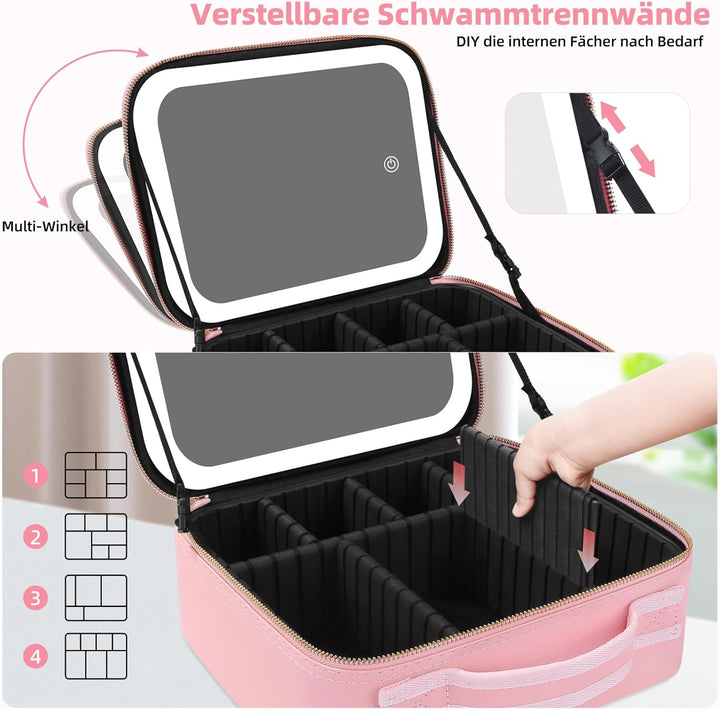 Reise-Makeup-Tasche Kosmetiktasche Make up Organizer Tasche mit grossen beleuchteten Spiegel 3 Farbe