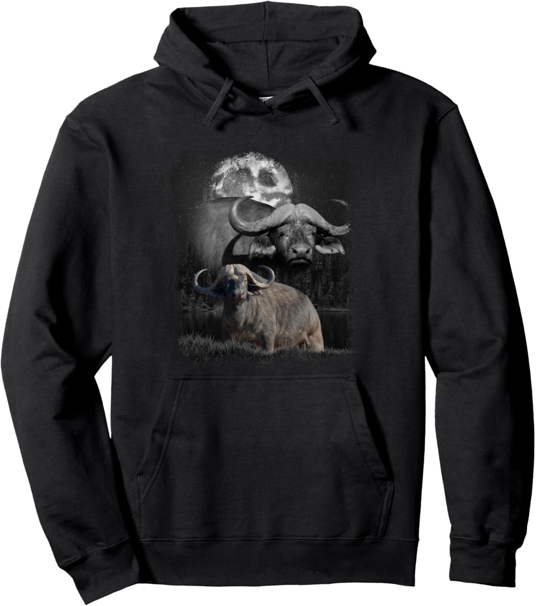 Kaffernbüffel Illustration Mond Büffel Lovers Afrika Büffel Pullover Hoodie