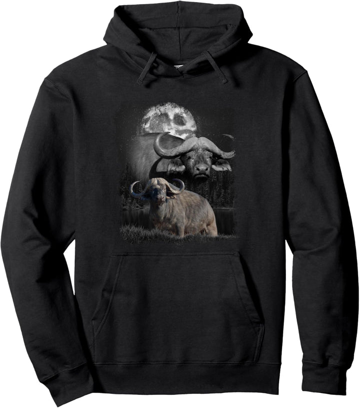 Kaffernbüffel Illustration Mond Büffel Lovers Afrika Büffel Pullover Hoodie