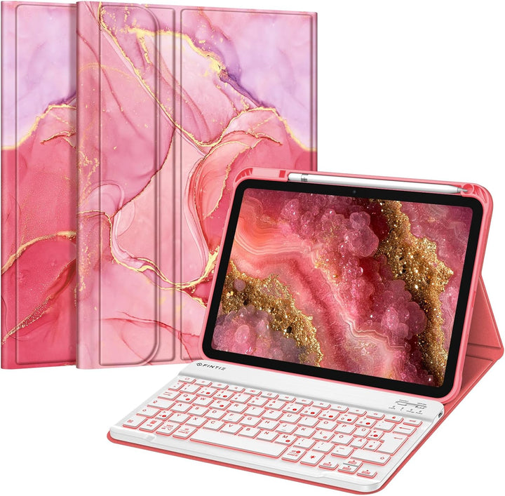 Fintie Tastatur Hülle für iPad 10. Generation 2022 (10.9 Zoll), Keyboard Case mit 7-farbig Beleuchte