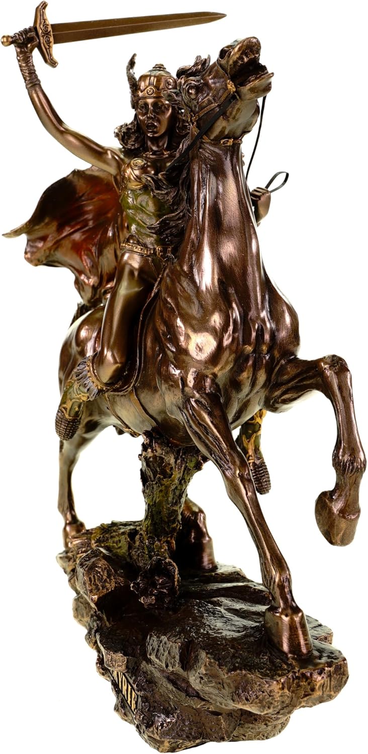 Veronese Figur Walküre auf Pferd mit Speer 28 cm bronziert Schildjungfer Odin