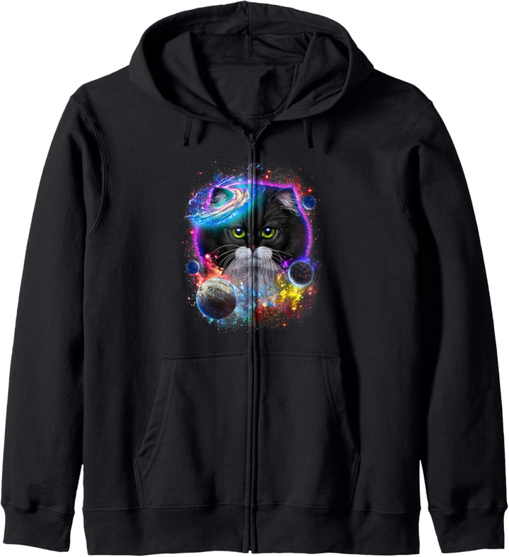 Zweifarbige Katze im Weltraum wirbeln in der Galaxie Kapuzenjacke