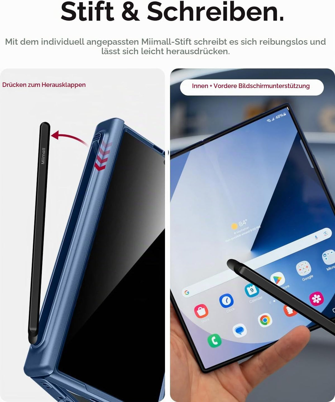 Miimall Magnetisch Hülle Kompatibel mit Samsung Galaxy Z Fold 7 Hülle mit S-Pen &amp; Stifthalter, [Anti