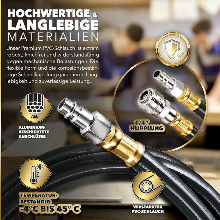 TRESKO® 10m Druckluftschlauch Aufroller automatisch 1/4" Anschluss | Schlauchtrommel Wandschlauchhal