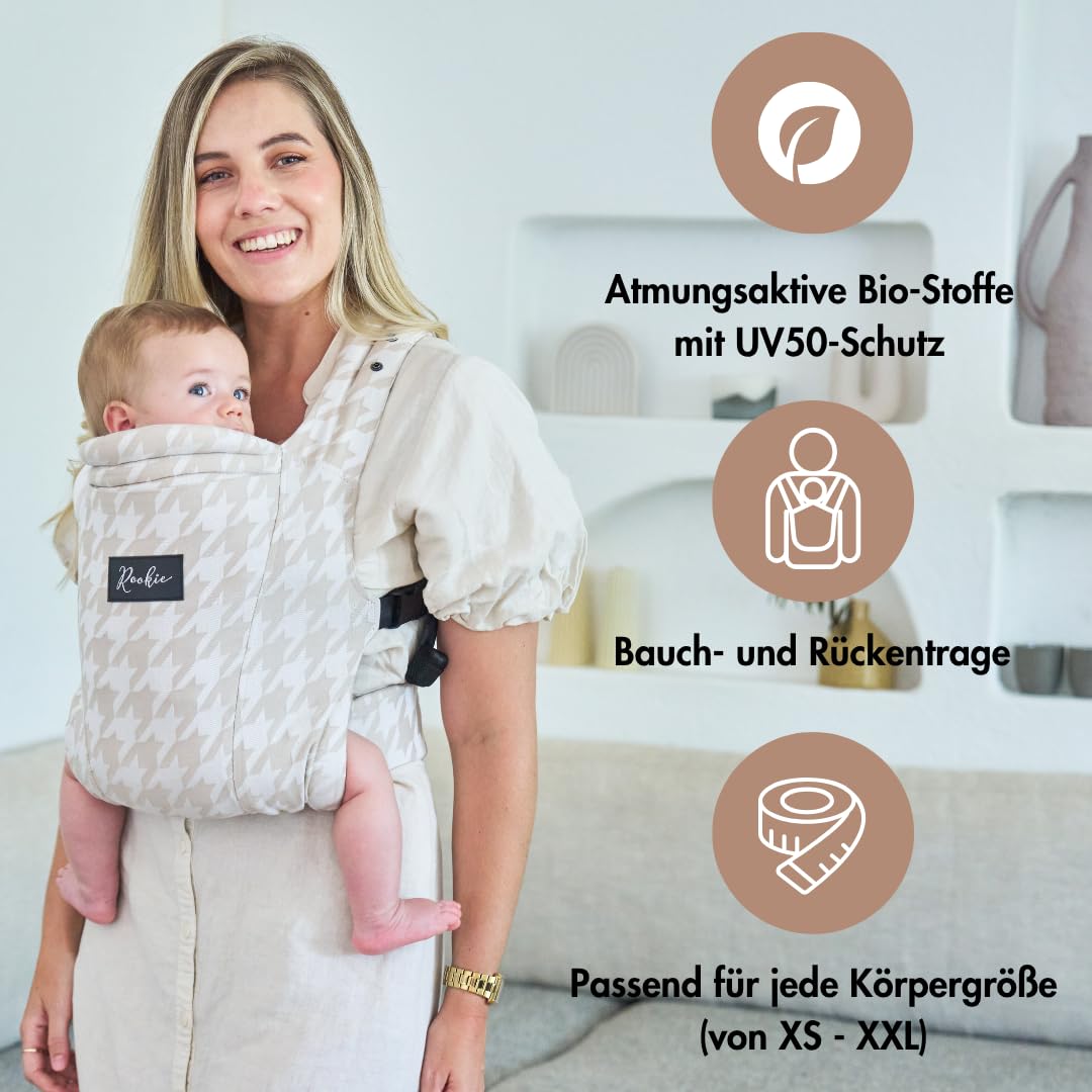 Rookie Babytrage ab Geburt - Ergonomisch, Bequem, Bio-Stoffe - Premium Elite Design - Baby Trage sch