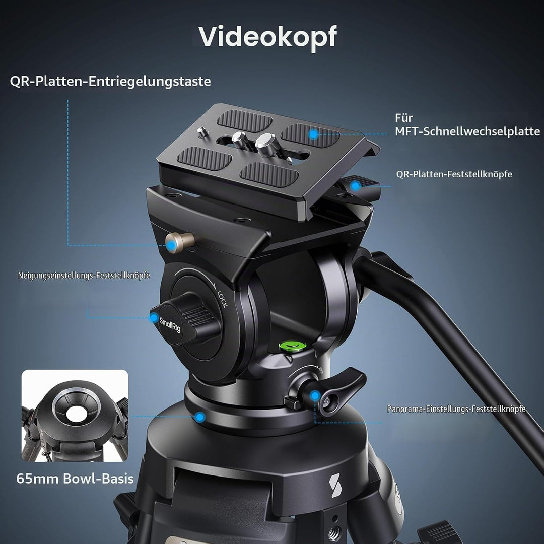 SMALLRIG 62" Videostativ mit 360° Fluidkopf, leichtes Kamerastativ aus Aluminiumlegierung mit QR-Pla