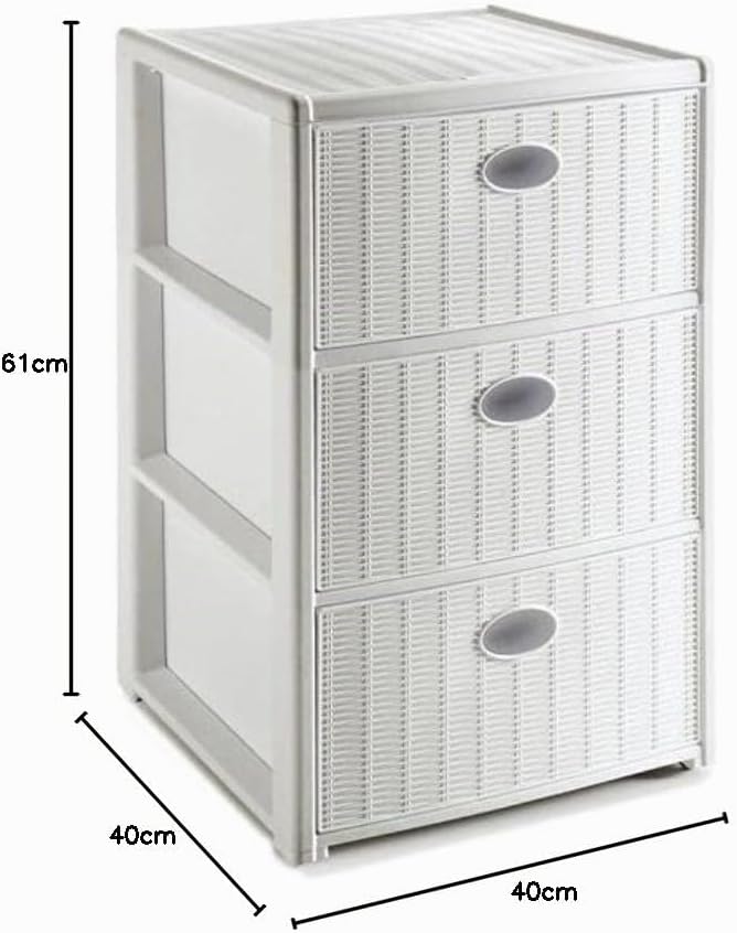 Rollbarer Schubladenschrank aus Kunststoff in Rattan-Optik mit 3 Schubladen. Masse: 40x40x61 cm. In