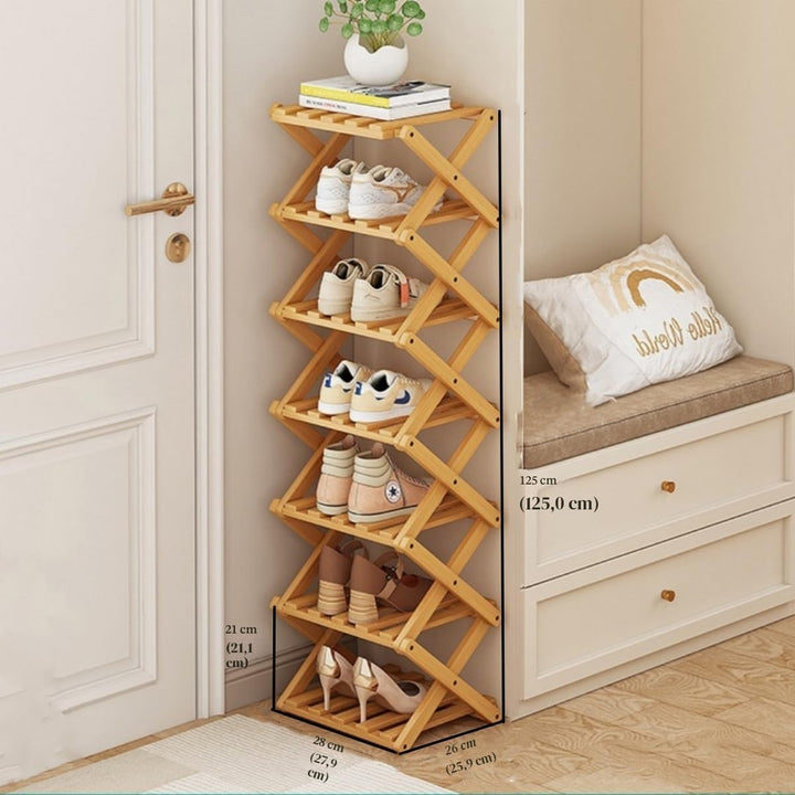 Faltbares Schuhregal aus Bambus, Schuhablage für Eingang, Schrank, Schlafzimmer, Flur, Natur, funkti