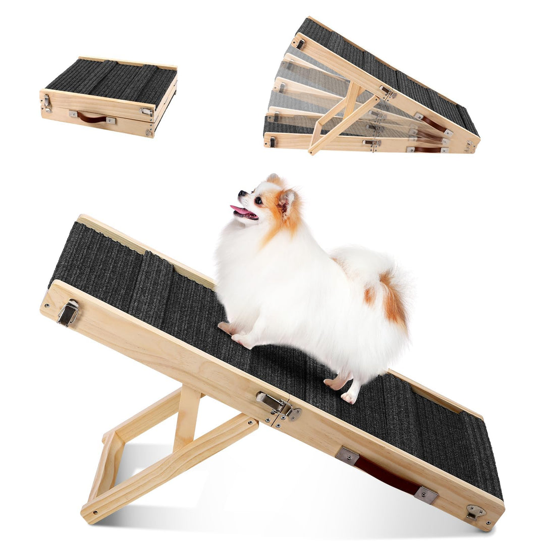 Klappbare Holz-Hundrampe für Bett, Sofa und Auto – Verstellbare Haustierrampe für kleine Hunde, Höhe