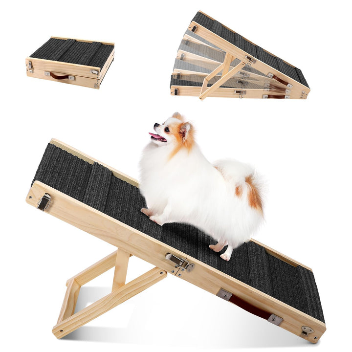 Klappbare Holz-Hundrampe für Bett, Sofa und Auto – Verstellbare Haustierrampe für kleine Hunde, Höhe
