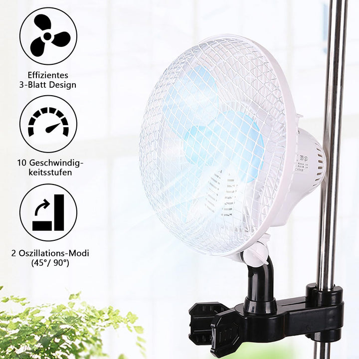 Grow Clip-Ventilator für Growzelt-Stangenmontage, Umluftventilator leise für Zelt, 32 dBA, Grow Vent
