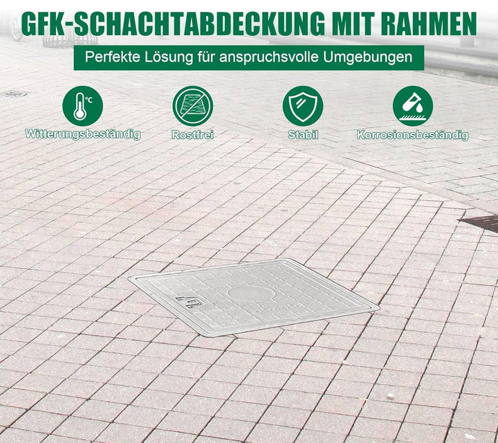 GFK-Schachtabdeckung mit Rahmen Griff 450 x 450 mm EN124 A15 Schachtdeckel Kanaldeckel Revisionsscha