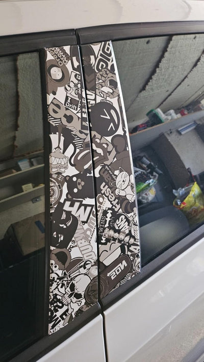500x150cm Stickerbomb Auto Folie in schwarz/weiss Matt - Sticker Logo Bomb - JDM Aufkleber - Design: