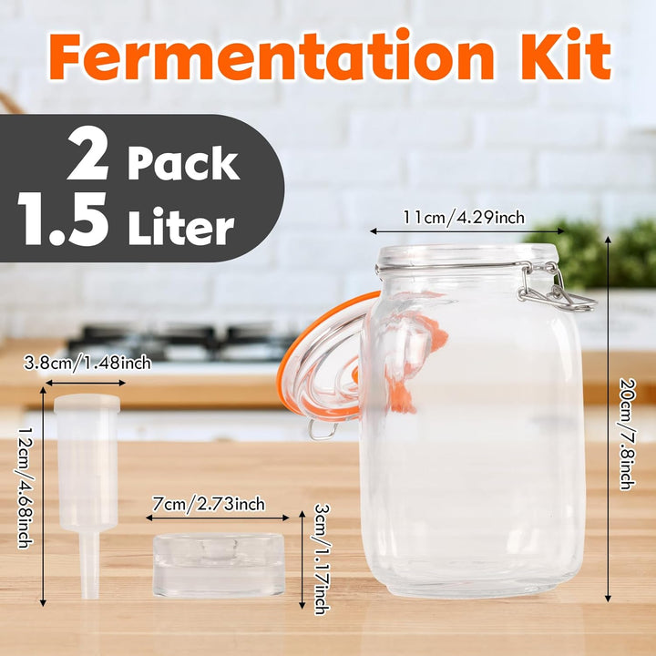 Ark miido 1,5-Liter-Fermentiergläser mit Gärspund und Deckeln, Fermentier-Set aus Glas mit 2 Holzstä