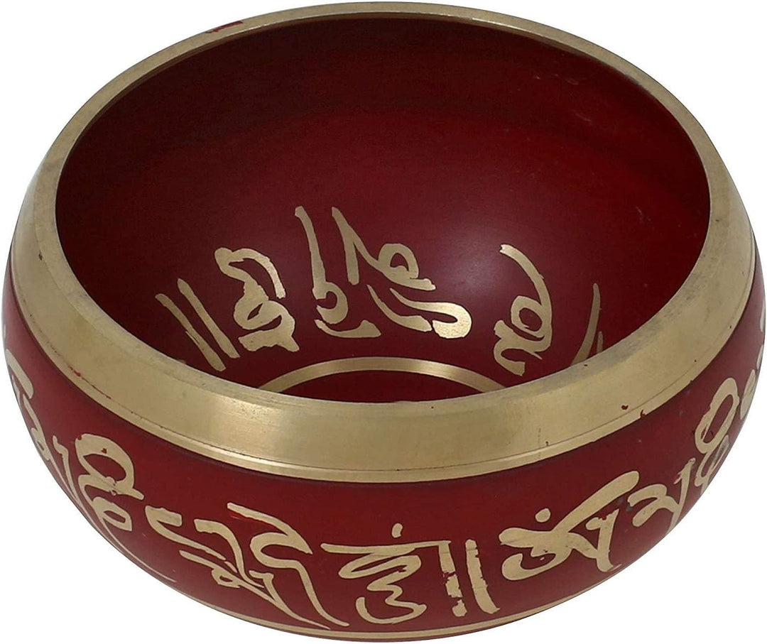 Ajuny Tibetische Klangschale Set Handgefertigte Messing-Schale In Rot mit Stock & Kissen Meditation