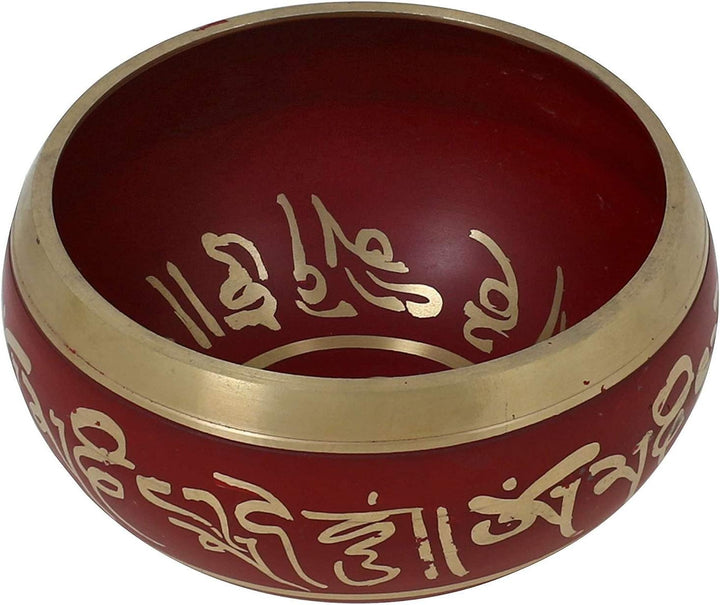 Ajuny Tibetische Klangschale Set Handgefertigte Messing-Schale In Rot mit Stock & Kissen Meditation