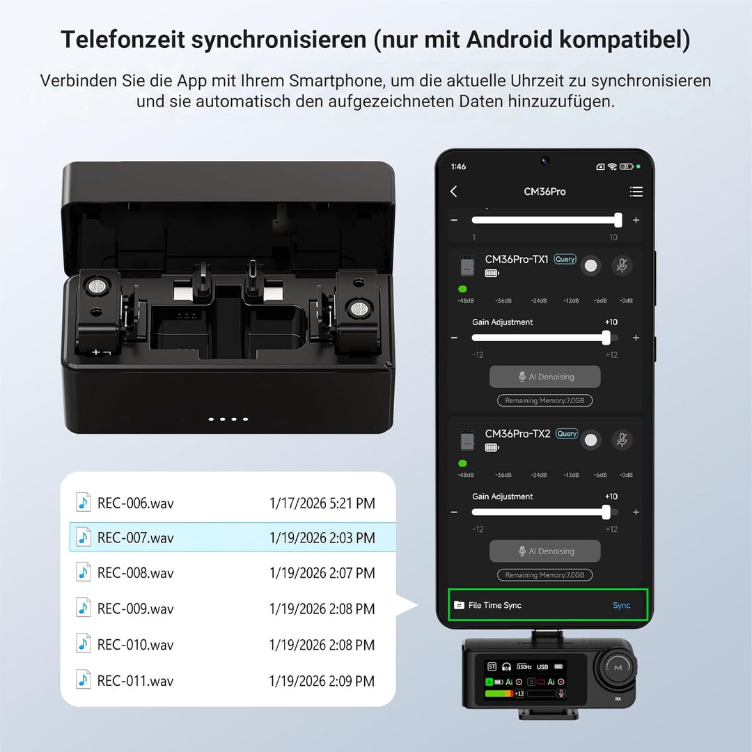 NEEWER CM36 Pro Drahtloses Mikrofon AI Geräuschunterdrückung, 48 kHz/32 Bit Float, 8GB Speicher, 85d