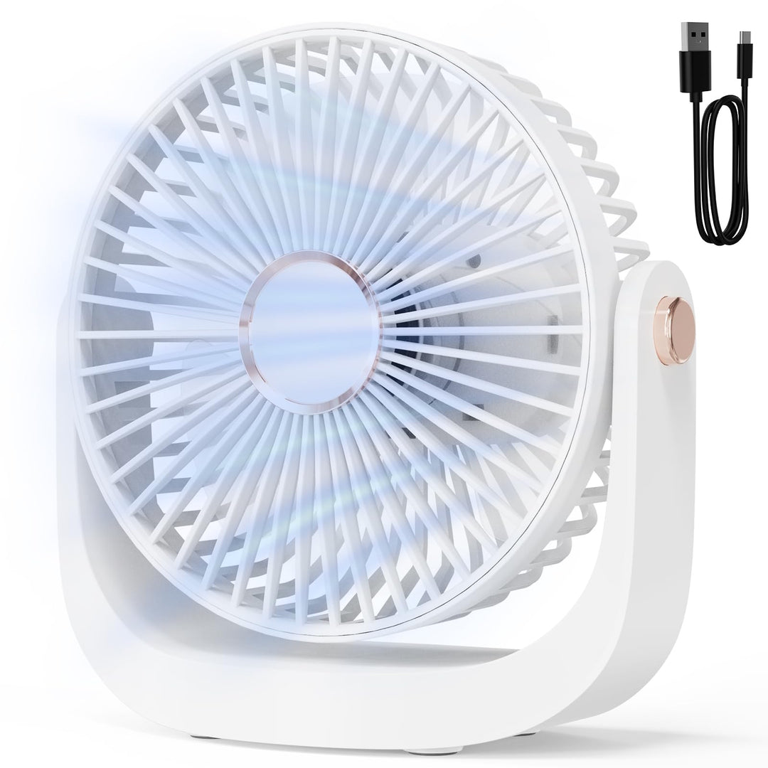 Ventilator Leise - Tischventilator mit Nachtlicht，3000mAh USB Wiederaufladbarer Kleiner Ventilator,