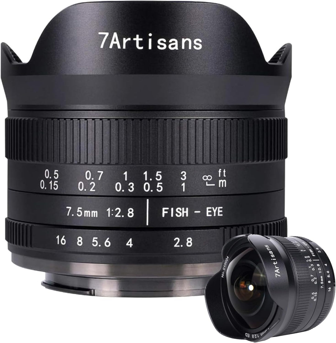 7Artisans 7,5 mm F2,8 II Sony E Mount APS-C Fisheye Prime Objektiv,Manuelles 190° Ultra Weitwinkel F