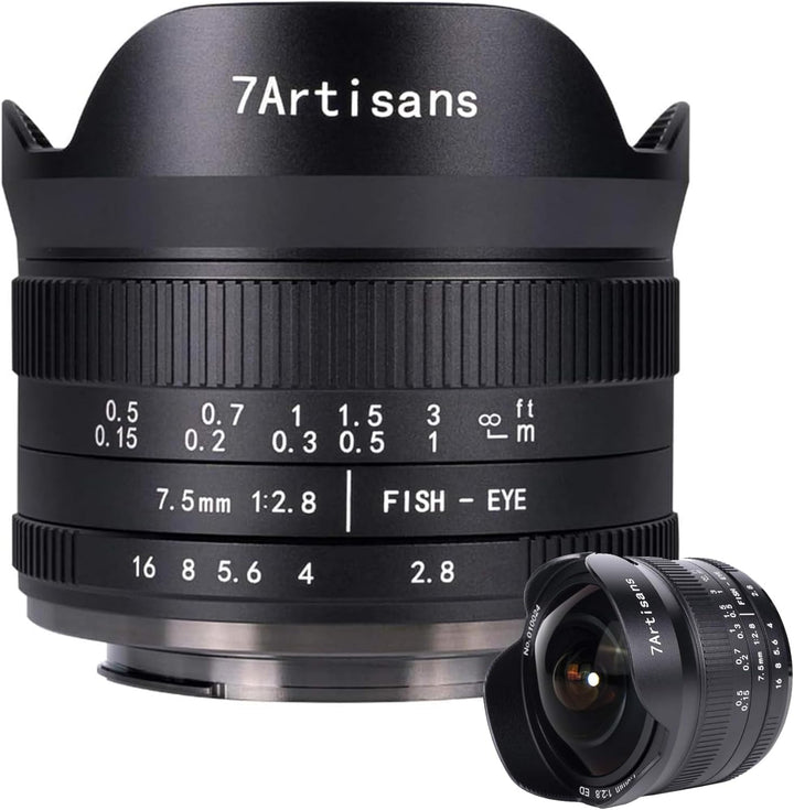 7Artisans 7,5 mm F2,8 II Sony E Mount APS-C Fisheye Prime Objektiv,Manuelles 190° Ultra Weitwinkel F