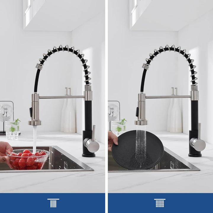 Auralum Wasserhahn Küche Schwarz, Küchenarmatur mit Brause Ausziehbar, Mischbatterie küche mit 2 Str