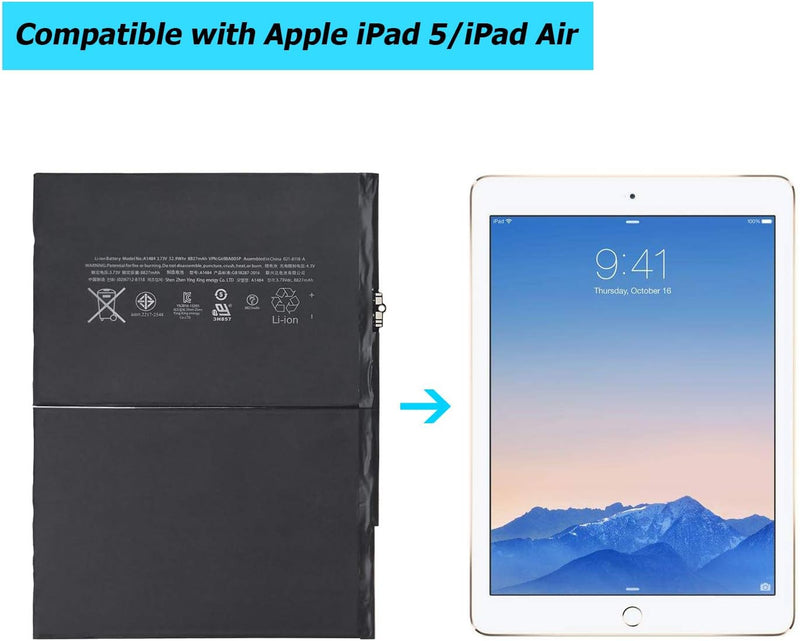 Vvsialeek Ersatz Akku A1484 Kompatibel Für Netbook Pad Tablet iPad5, Air, Mini Air, A1474, A1475, 5t