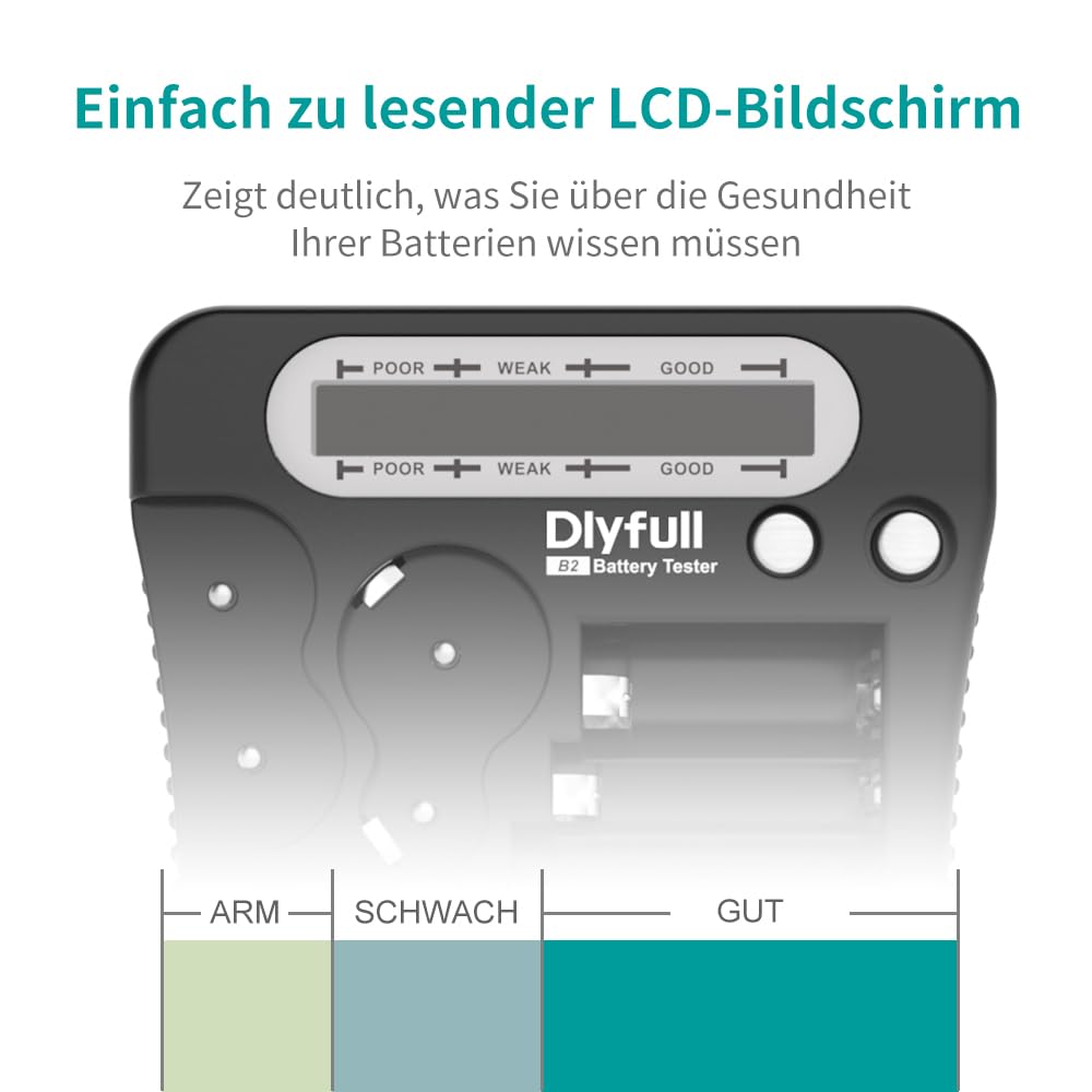 Dlyfull LCD Universal Batterietester für AA AAA C D 9V Digitaler Testgerät für CR123A CR2 CRV3 2CR5