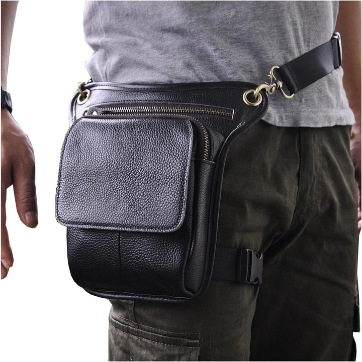 Le'aokuu Herren Echtes Leder Tasche Beinbeutel Beintasche Aussenbeintasche Hüfttasche Drop Leg Thigh