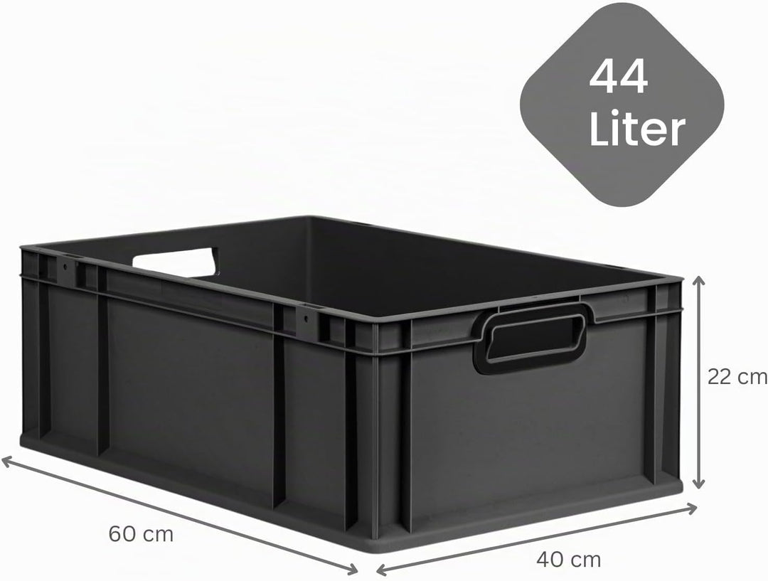 PROREGAL Eurobox NextGen Color | HxBxT 22x40x60cm | 44 Liter | Griffe schwarz offen | Verstärkter Bo