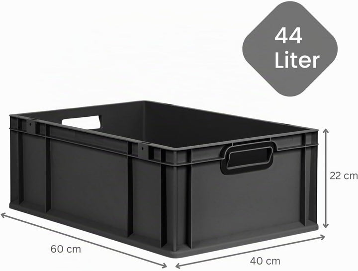 PROREGAL Eurobox NextGen Color | HxBxT 22x40x60cm | 44 Liter | Griffe schwarz offen | Verstärkter Bo