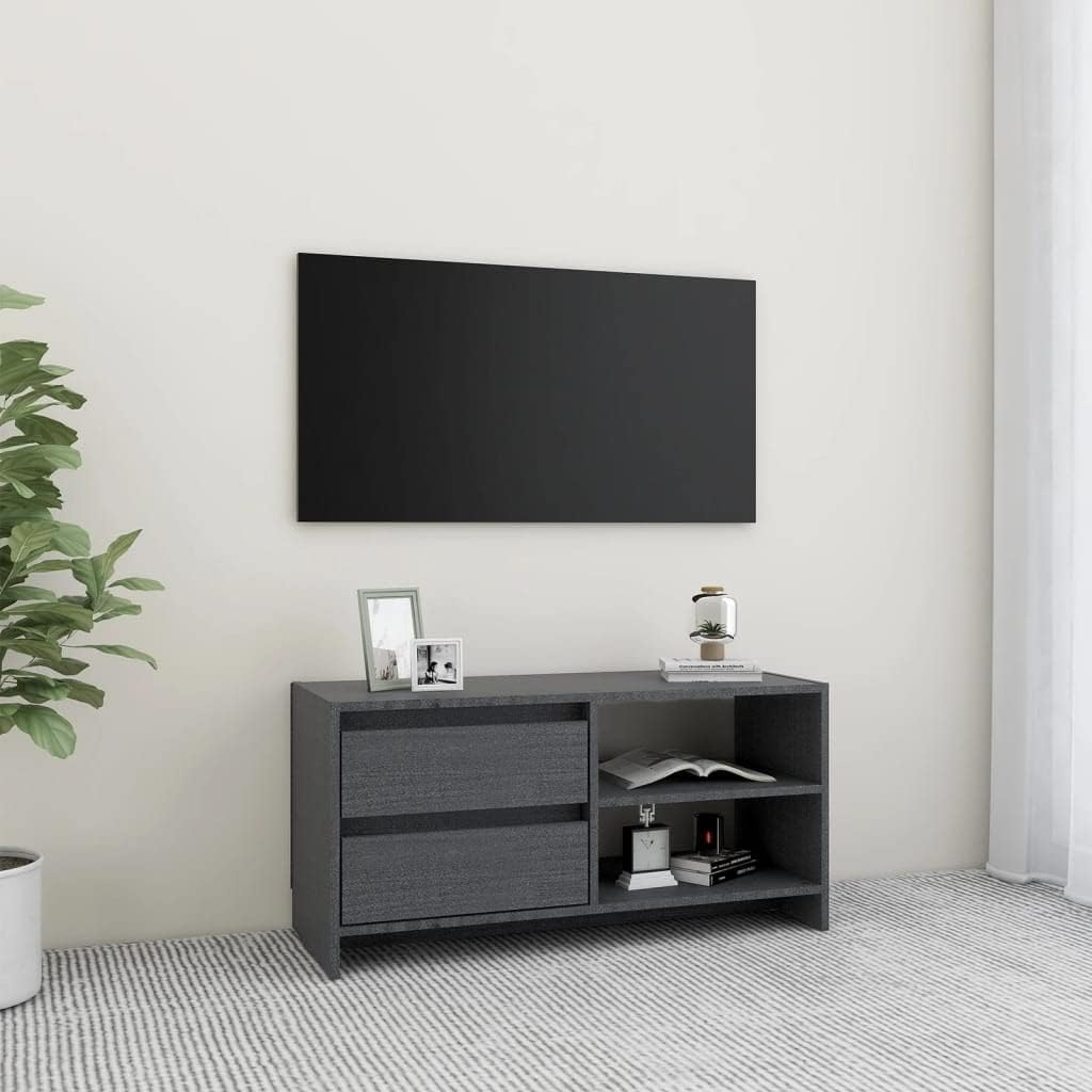 homiuse TV-Schrank TV Lowboard Grau 80x31x39 cm Massivholz Kiefer TV Board Fernsehschrank Fernsehtis