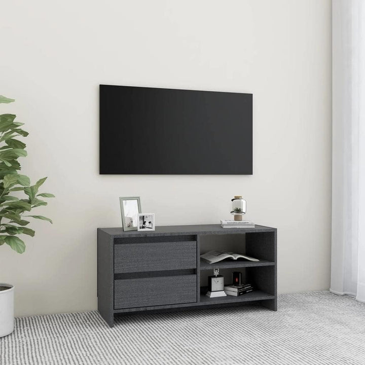 homiuse TV-Schrank TV Lowboard Grau 80x31x39 cm Massivholz Kiefer TV Board Fernsehschrank Fernsehtis
