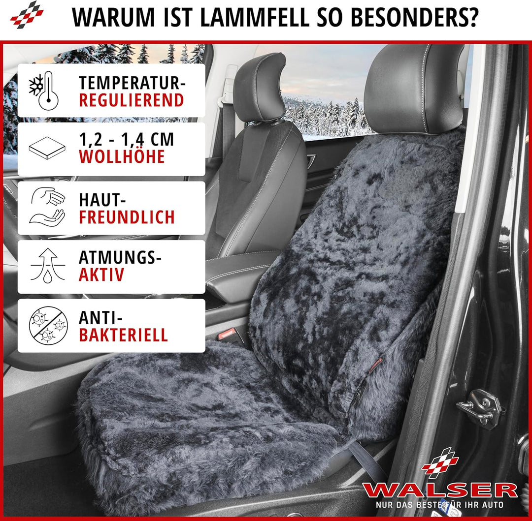 Walser 20038 ZippIT Autositzbezug aus Fell, Lammfell Sitzbezug Trish grau Lammfellsitzbezug, Lammfel