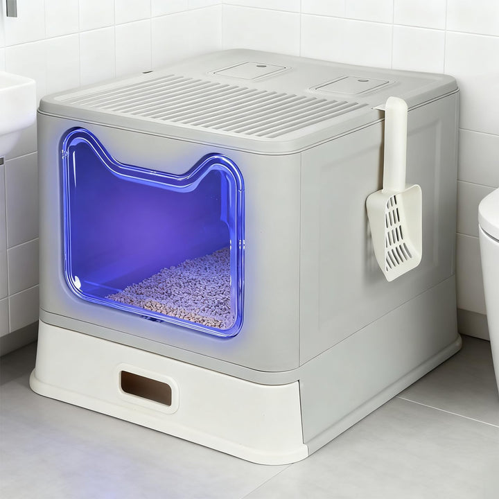 XXL Katzentoilette aus Edelstahl, Katzentoilette für grosse Katzen, doppelter Eingang, hohe Seite, a