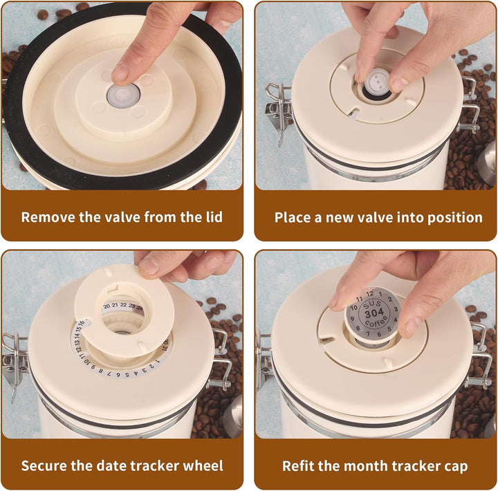 Kaffeedose Luftdicht(1,8 L), Kaffeebehälter, aus Edelstahl, Mit Edelstahl-Löffel, Zeitspeicherfunkti