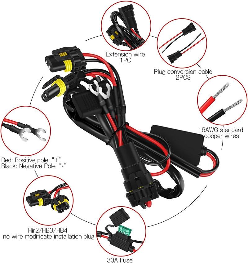 WinPower Universal LED-Licht Kabelbaum Relais-Kit mit 1 oder 2 Glühbirnenanschlüssen, 12V KFZ-Zusatz