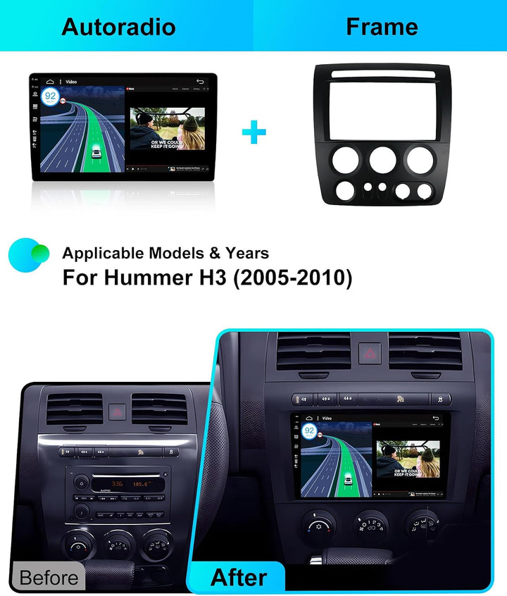[2G+64G] BXLIYER 9 Zoll Autoradio für Hummer H3 (2005-2010) GPS Navigation - Wireless CarPlay Androi