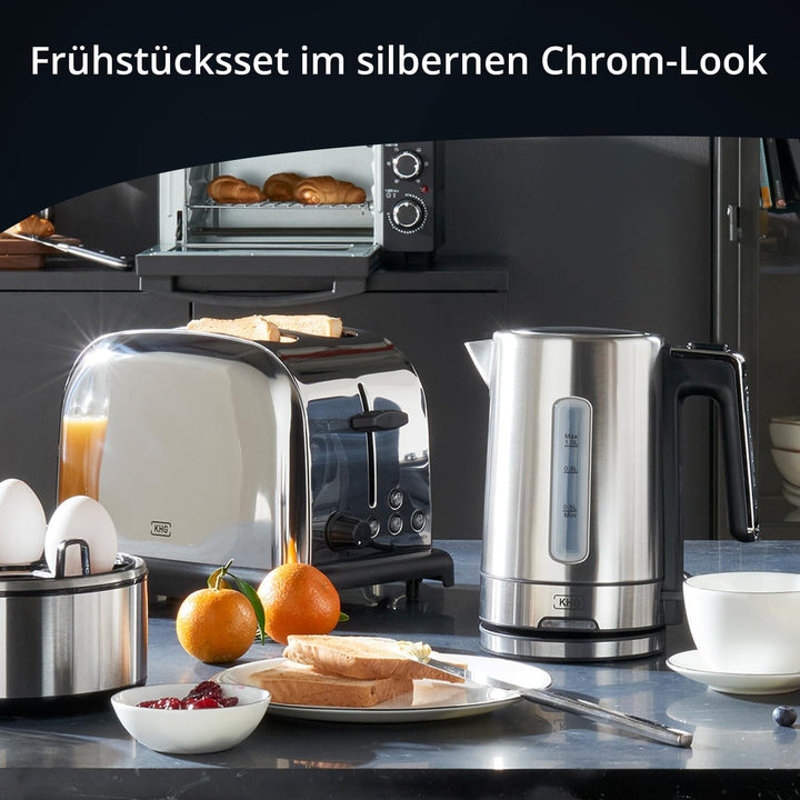 KHG Frühstücksset Wasserkocher & Toaster, Edelstahl Silber Chrom, Kapazität 1 Liter & 2 Scheiben, pr