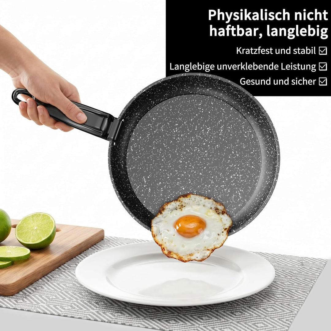 Kiseely Pfannenset mit Abnehmbarer Griff,Bratpfanne mit Antihaft beschichtung,Cool-Touch Handles Sui