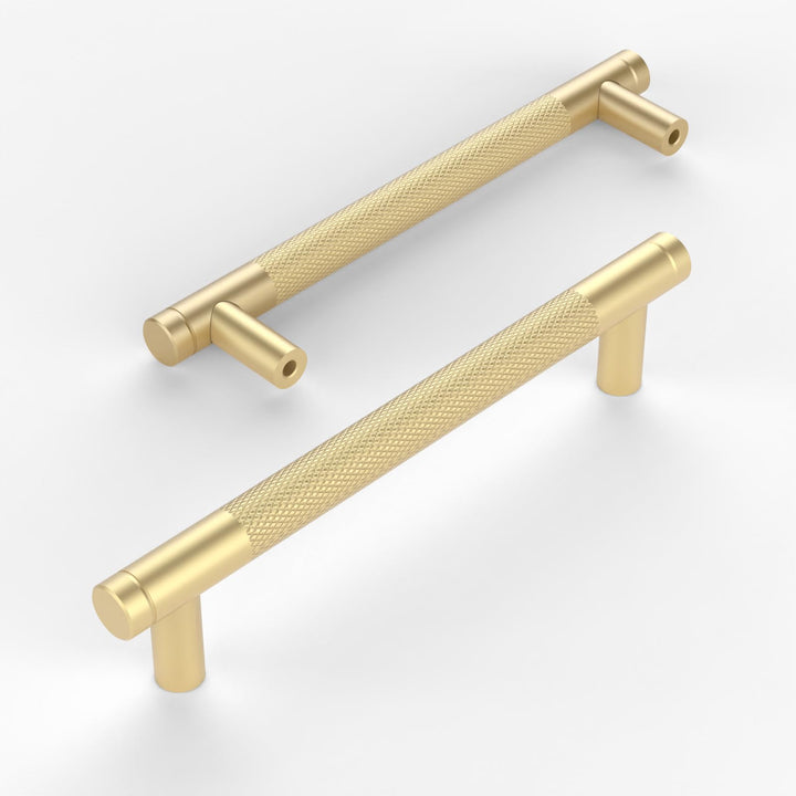 Amerdeco 10 Stück Gerändelte Schrankgriffe Gold Griffe Möbel Möbelgriffe 128mm Lochabstand Türgriffe
