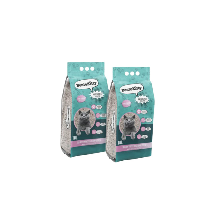 Katzenstreu (20L, 2er Pack) mit Babypuder Duft, Klumpend, weiss, feinkörnig, Klumpstreu aus Bentonit