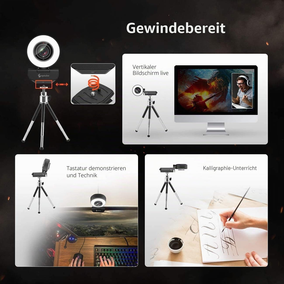 Angetube Streaming HD Webcam 1080P mit Lichtring, 967 USB PC Autofokus Webcam mit dualem Mikrofon, V