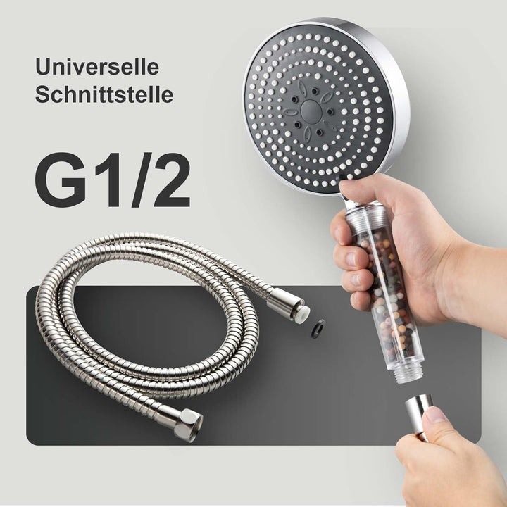 OFFO Filter Duschkopf mit Schlauch 1,6m und Halterung, Handbrause mit 6 Strahlarten, 13cm Duschkopf