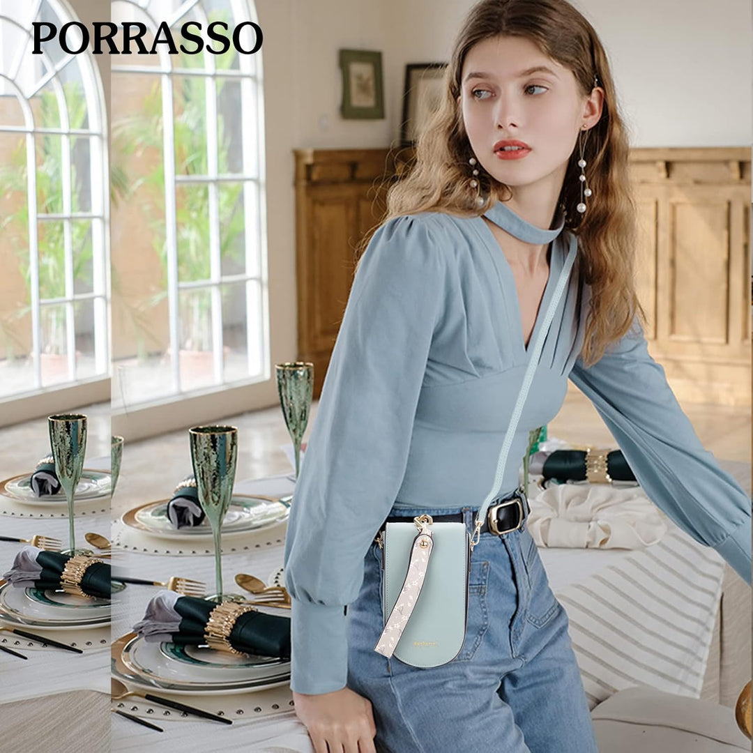 PORRASSO Mode Handy Umhängetasche Damen Handytasche Mädchen Schultertasche PU Geldbörse Crossbody Ba