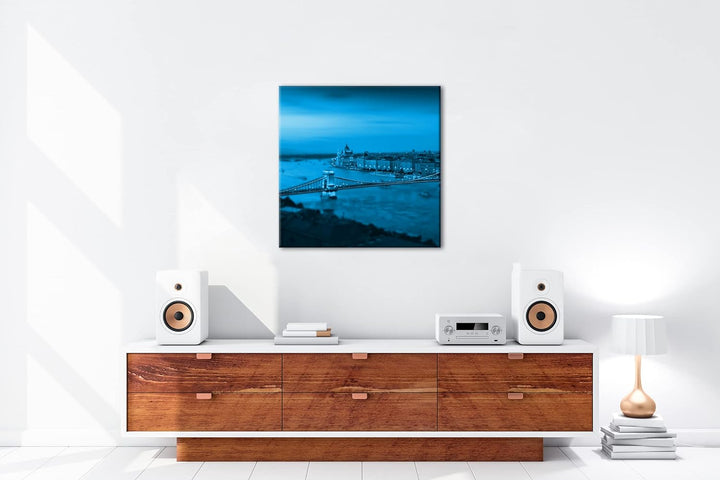 deyoli Budapest bei Abenddämmerung Format: 40x40 Effekt: Monocrome Blau als Leinwand, Motiv fertig g