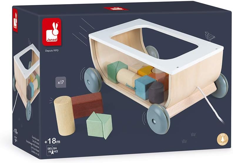 Janod - Bauklötzchen-Wagen aus Holz - Sweet Cocoon Kollektion - Baby- und Kleinkindspielzeug Farbe a
