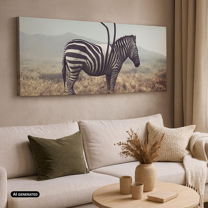 Wandbilder Dekoration Wohnzimmer Zebra Tier Wiese Panorama Bilder auf Leinwand 120x50cm Leinwandbild