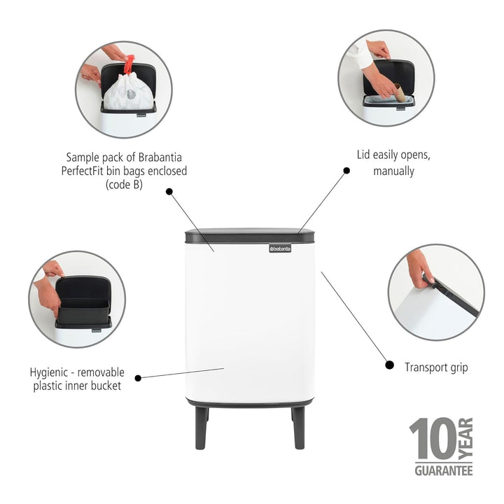 Brabantia - Mülleimer Bo Hi 7L mit Soft-Close-Deckel, herausnehmbarem Inneneimer und Transportgriff