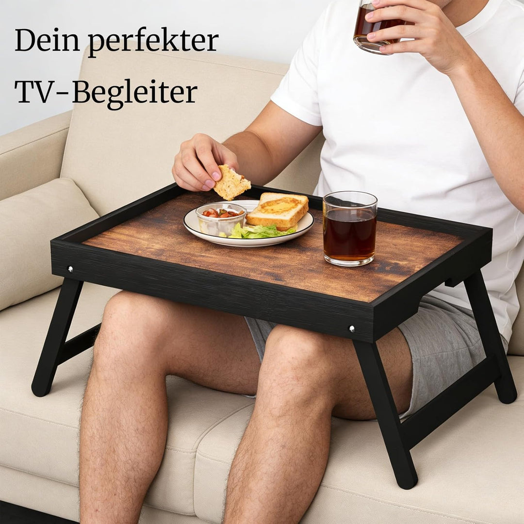 Fibogollo 2er-Pack Betttisch aus Holz mit klappbaren Beinen, Frühstückstabletts, Serviertablett für